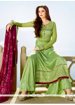 Fetching Tussar Silk Embroidered Work Designer Palazzo Suit