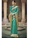 Aqua Mint Traditional Party Wear Embroidered Silk Sari