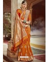 Orange Traditional Party Wear Embroidered Silk Sari