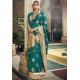 Teal Traditional Party Wear Embroidered Silk Sari