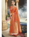 Orange Traditional Party Wear Embroidered Silk Sari