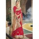 Dark Peach Traditional Party Wear Embroidered Silk Sari