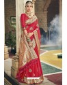 Dark Peach Traditional Party Wear Embroidered Silk Sari