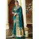 Teal Traditional Party Wear Embroidered Silk Sari