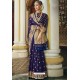 Dark Blue Traditional Party Wear Embroidered Silk Sari