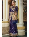 Dark Blue Traditional Party Wear Embroidered Silk Sari