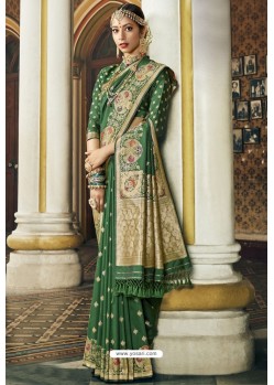 Mehendi Traditional Party Wear Embroidered Silk Sari