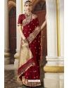 Maroon Traditional Party Wear Embroidered Silk Sari