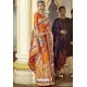 Orange Traditional Party Wear Embroidered Silk Sari