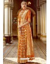 Orange Traditional Party Wear Embroidered Silk Sari