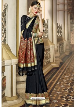 Black Traditional Party Wear Embroidered Silk Sari