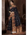 Carbon Traditional Party Wear Embroidered Silk Sari