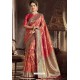 Dark Peach Traditional Party Wear Embroidered Silk Sari