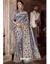 Silver Traditional Party Wear Embroidered Silk Sari