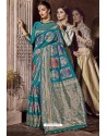 Blue Traditional Party Wear Embroidered Silk Sari