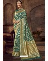 Dark Green Traditional Party Wear Embroidered Silk Sari