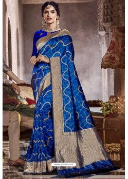 Royal Blue Traditional Party Wear Embroidered Silk Sari