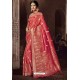 Dark Peach Traditional Party Wear Embroidered Silk Sari