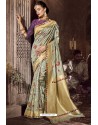 Grayish Green Traditional Party Wear Embroidered Silk Sari