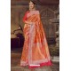 Orange Traditional Party Wear Embroidered Silk Sari