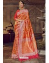 Orange Traditional Party Wear Embroidered Silk Sari