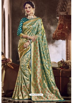 Jade Green Traditional Party Wear Embroidered Silk Sari