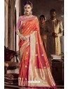 Orange Traditional Party Wear Embroidered Silk Sari