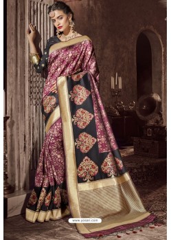 Deep Wine Traditional Party Wear Embroidered Silk Sari