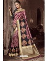 Deep Wine Traditional Party Wear Embroidered Silk Sari