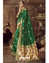 Forest Green Traditional Party Wear Embroidered Silk Sari