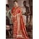 Orange Traditional Party Wear Embroidered Silk Sari