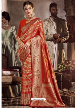 Orange Traditional Party Wear Embroidered Silk Sari