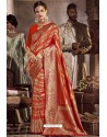 Orange Traditional Party Wear Embroidered Silk Sari