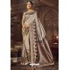 Taupe Traditional Party Wear Embroidered Silk Sari