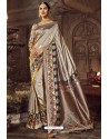 Taupe Traditional Party Wear Embroidered Silk Sari