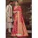 Dark Peach Traditional Party Wear Embroidered Silk Sari