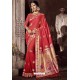 Dark Peach Traditional Party Wear Embroidered Silk Sari