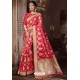 Dark Peach Traditional Party Wear Embroidered Silk Sari