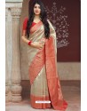 Off White Designer Party Wear Banarasi Silk Sari