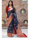 Teal Blue Designer Party Wear Banarasi Silk Sari