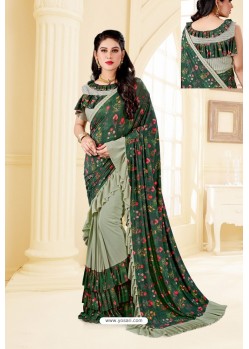 Dark Green Party Wear Printed Imported Fabric Sari