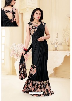 Black Party Wear Printed Imported Fabric Sari