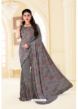Grey Party Wear Printed Imported Fabric Sari