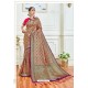 Beige Party Wear Embroidered Soft Silk Sari