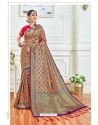Beige Party Wear Embroidered Soft Silk Sari