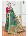 Dark Green Party Wear Embroidered Soft Silk Sari