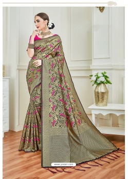 Taupe Party Wear Embroidered Soft Silk Sari