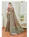 Taupe Party Wear Embroidered Soft Silk Sari