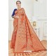 Orange Party Wear Embroidered Soft Silk Sari