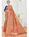 Orange Party Wear Embroidered Soft Silk Sari